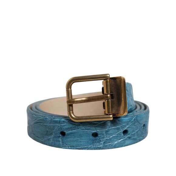 Dolce & Gabbana Blue Leather Classic Gold Metal Buckle Men's Belt